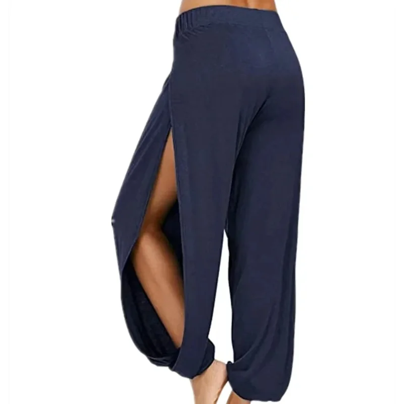 Calça Feminina Harem de Ioga com Fenda de Cintura Alta e Perna Larga Calça Legging de Academia Casual Sólida Vazada para Treino Calça para Academia e Uso Doméstico