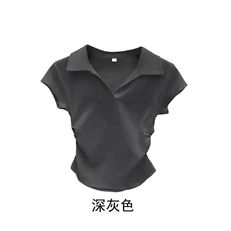 Cotton Summer Sexy Womens T Shirt Skinny Slim Basic Solid Crop Top Short Sleeve Polo Tshirtcasual Top Tee For Women - White L