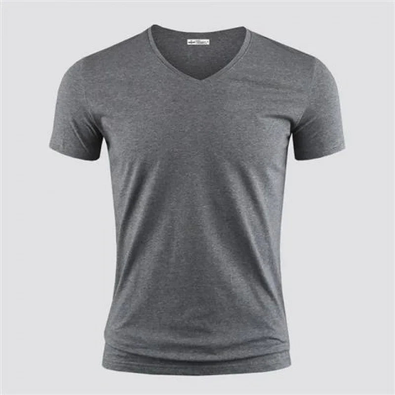 Camiseta Masculina 2026 Cor Sólida Gola V Manga Curta Blusas Camisetas Masculinas Camiseta Preta Justa Camisetas Masculinas Fitness para Roupas Masculinas