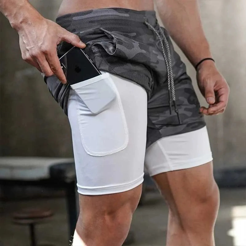 Camo Running Shorts Men Gym Sports Shorts 2 In 1 Quick Dry Workout...