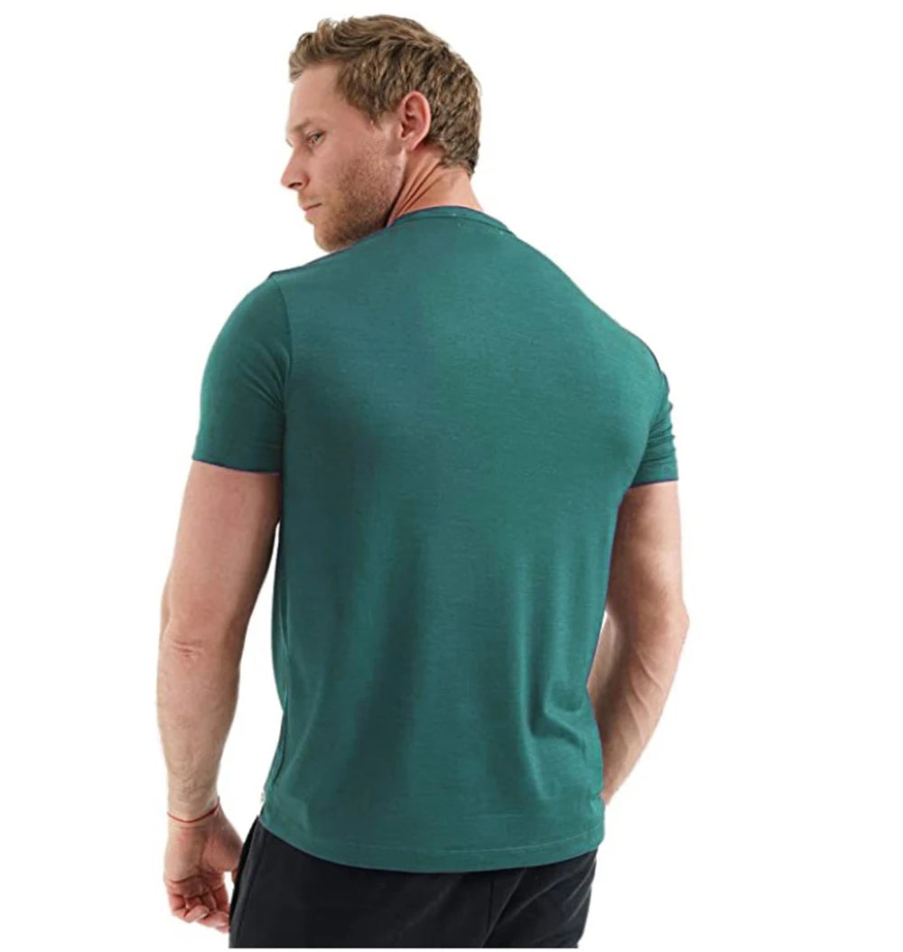 Camiseta Masculina 100% Lã Merino Super Fina Camada Base de Lã Merino que Absorve a Umidade Respirável de Secagem Rápida Antiodor + Meias de Lã Merino