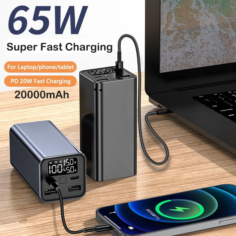 Power Bank 20000mAh 65W Fast Charging Portable Type-C