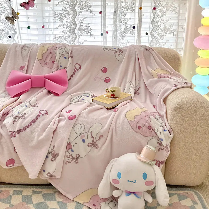 Kawaii Cute Cinnamoroll blanket Throw Furry Winter Blankets for Adults Bedding Home Interior Fluffy Plaid Sofa Knee