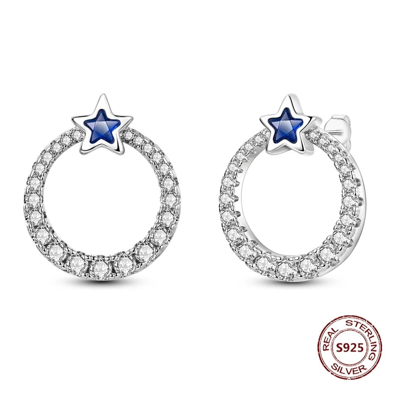 Star Moon Sun Hoop Earrings 925 Sterling Silver Original Star Shining Zircon Tassel Long Earrings For Women Luxury Jewelry Gift