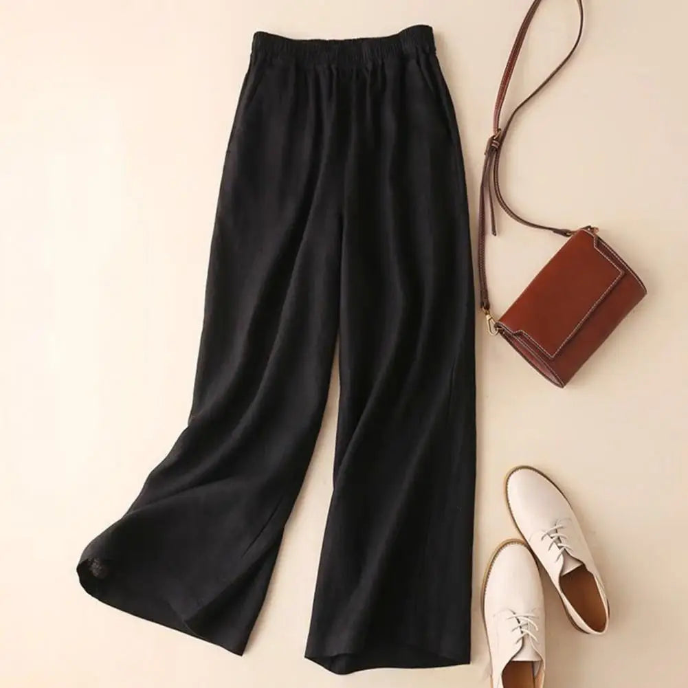 Calça Feminina Leve Macia Cor Sólida Casual Reta Comprida Calça Casual Calça de Trabalho