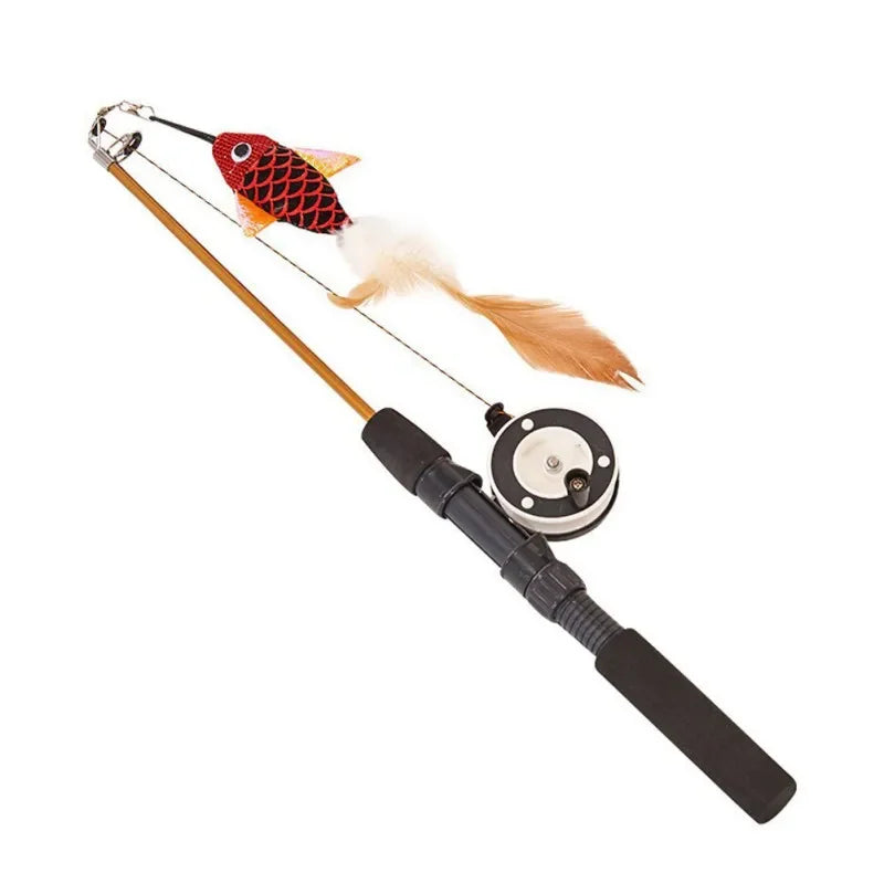 Cat Rods Retractable Cat Toy Fish Type Telescopic Feathers Funny Cat Stick Toys Pet Toy for Kitten Simulation Fishing Rod