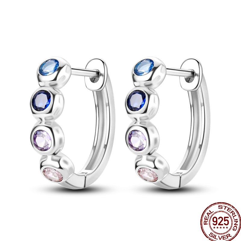 Earrings 925 Sterling Silver Colorful Shiny Zircon Earrings Temperament Charm Luxury Party Jewelry Gift Birthday Anniversary
