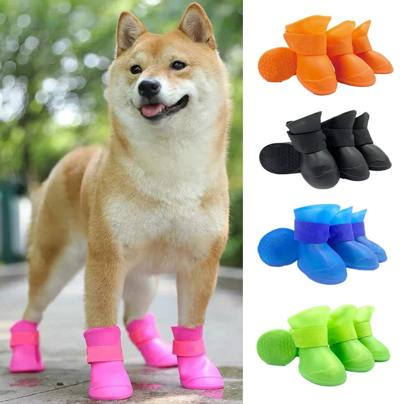 4 peças Pet Impermeável Sapato de Chuva Borracha Antiderrapante Bota para Cães Pequenos Médios Grandes Gatos Sapato Externo Botas para Cães Acessórios para Animais de Estimação