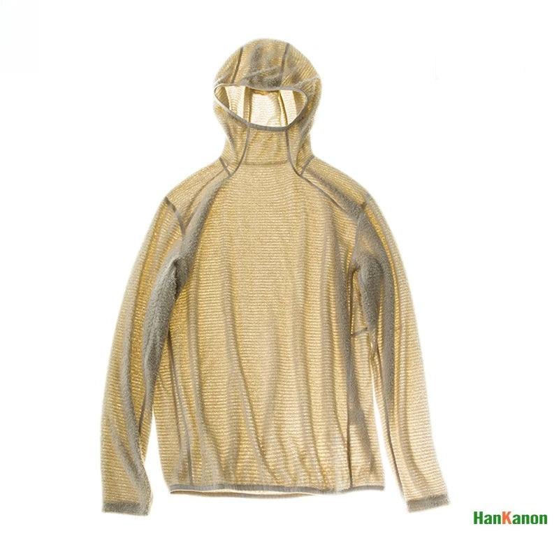 Camiseta Térmica Masculina de Manga Longa Thermolite® Leve com Capuz para Caminhada, Acampamento e Ciclismo Antiestática e Antipilling