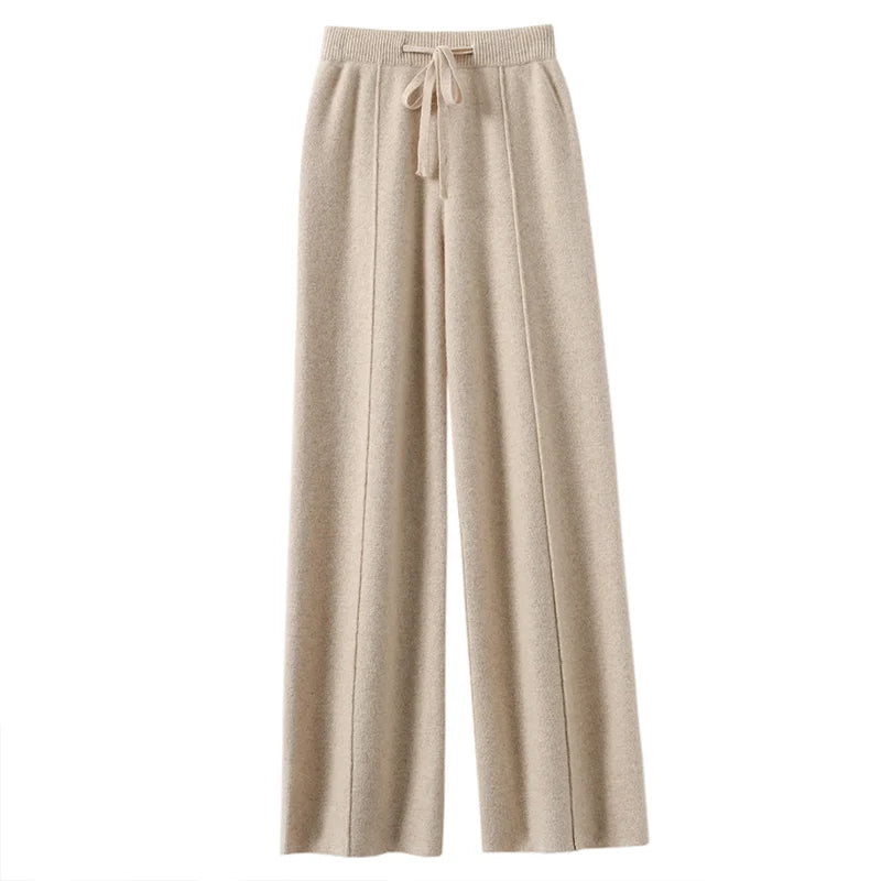 Calças Femininas de Cintura Alta de Malha, Perna Larga, Outono Inverno, Comprimento Longo, Cordão, Reta, Casual, Solta, Emagrecedora 1 - 2xl [veludo roxo camelo] calças de perna larga com costura central