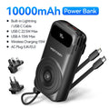 Power Bank Magnético 10000mAh Carregamento Rápido Cabos Embutidos Plugue AC