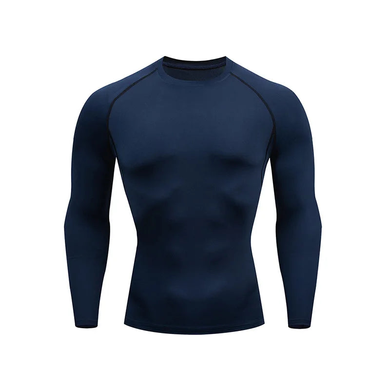 Camiseta Esportiva de Compressão Masculina Manga Longa Corrida Camisa Fitness Elástica Atlética Treino de Academia Esportiva Top