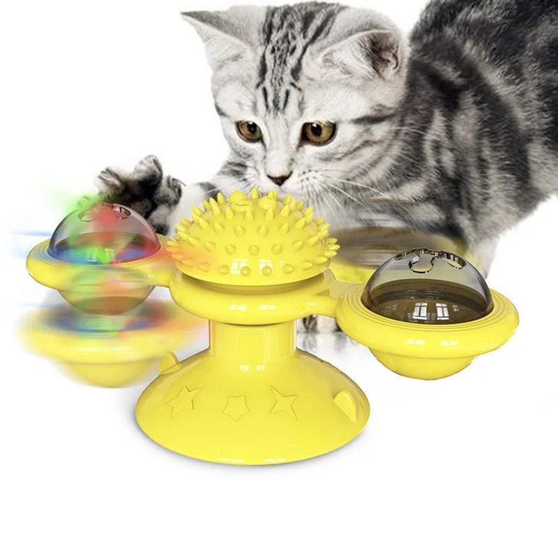 Brinquedo de Gato Moinho de Vento Brinquedos Interativos para Animais de Estimação para Gatos Quebra-Cabeça Jogo de Gato com Plataforma Giratória para Gatinhos Escovar Dentes Suprimentos para Animais de Estimação