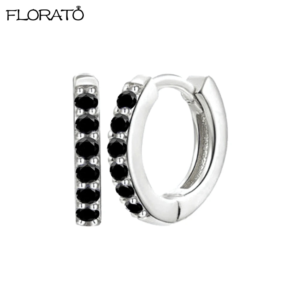 925 Silver Needle Crystal 9mm Small Hoop Earrings for Women Minimal Huggie Earrings Colorful Zircon Piercing Earrings Jewelry