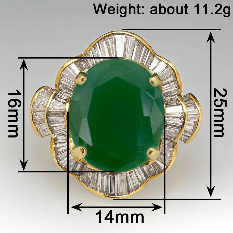 Huitan Luxury Elegant Rings with Big Oval Green CZ Opulent Trendy Finger Ring for Women Gorgeous Modern Engagement Party Jewelry