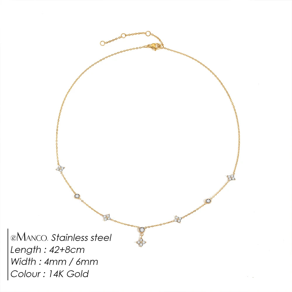 eMancoAço Inoxidável Zircônia Flor Encantos Colares Para Mulheres Elegante Luxo Banhado a Ouro Corrente Colar gargantilha Jóias