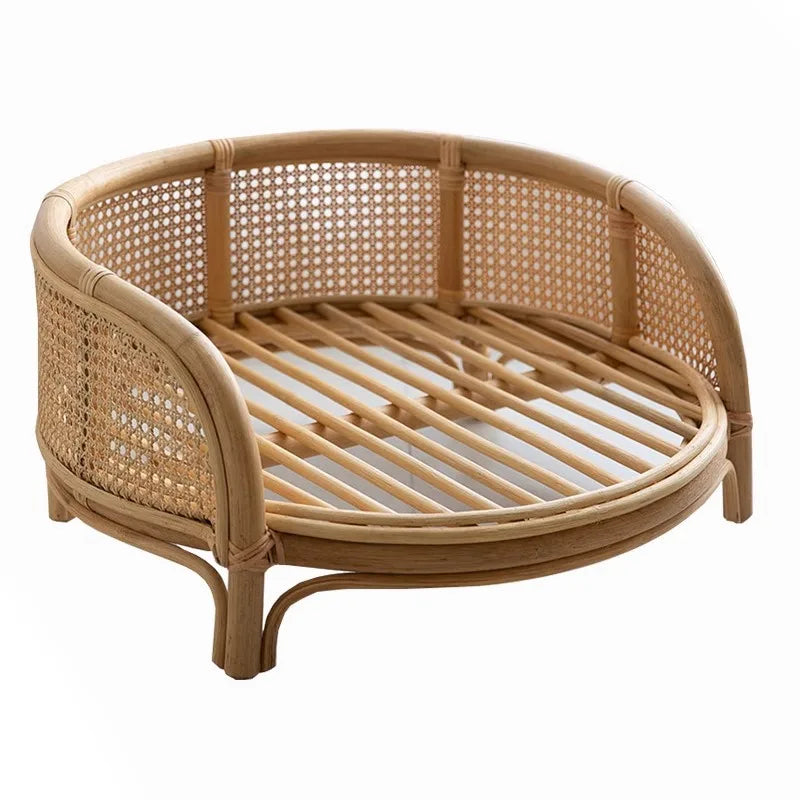 Modern Bohemian Natural Rattan Pet Bed with Cushion Rattan Pet Small Teddy Nest Summer Cool Round Photo Bed Photography Props
