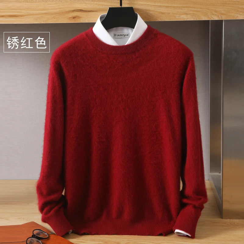 Suéter Masculino 100% Cashmere de Visom Puro, Gola Redonda, Pulôveres de Malha, Suéter Outono e Inverno Novo, Mangas Compridas, Suéteres de Alta Qualidade, Blusas de Visom