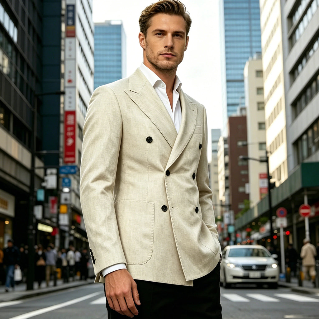 Blazer Masculino de Linho Transpassado Slim Fit Casaco de Terno Casual Negócios Jaqueta Formal para Casamento Noivo Smoking Primavera Verão