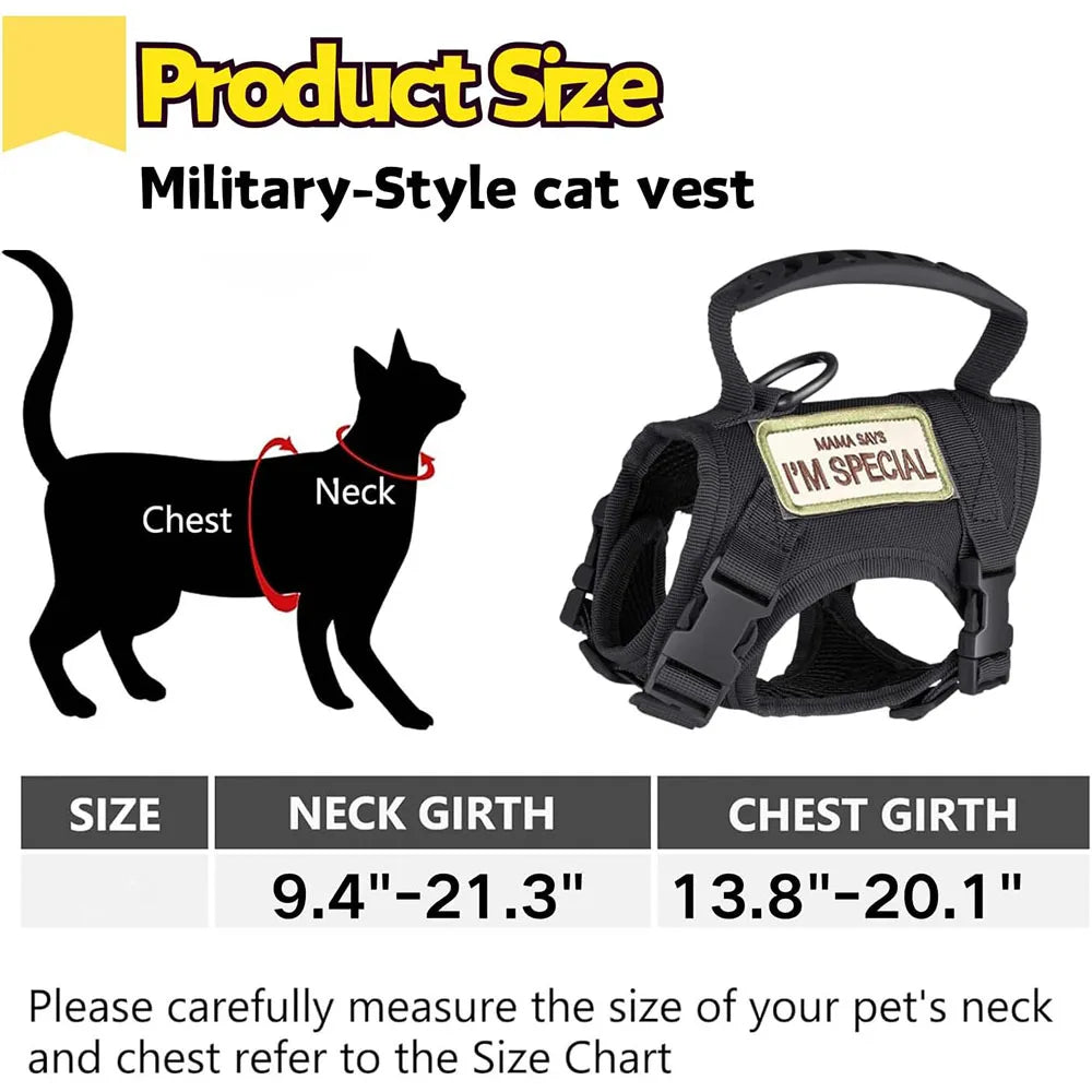 Coleira Peitoral Tática Para Cães e Gatos de Trabalho Ajustável para Pets Colete Peitoral de Malha Macia para Treinamento de Filhotes com Alça para Gatos Grandes