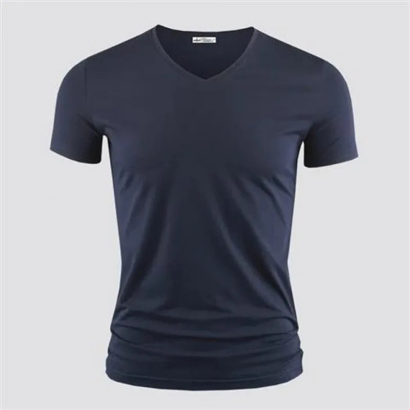 Camiseta Masculina 2026 Cor Sólida Gola V Manga Curta Blusas Camisetas Masculinas Camiseta Preta Justa Camisetas Masculinas Fitness para Roupas Masculinas