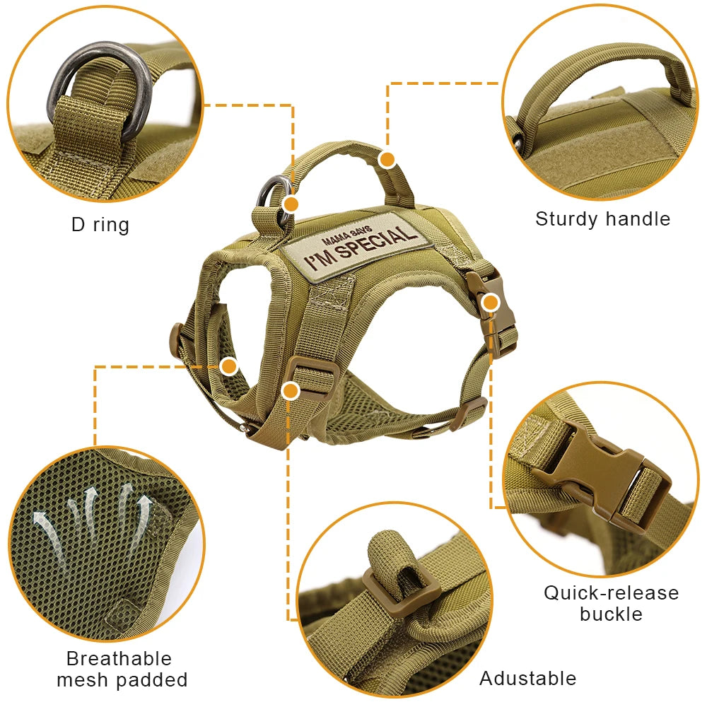 Colete de Arnês para Gatos de Nylon com 2 Adesivos Arnês Tático Militar para Gatos com Alça Cães Pequenos de Estimação Treinamento Caminhada Chihuahua