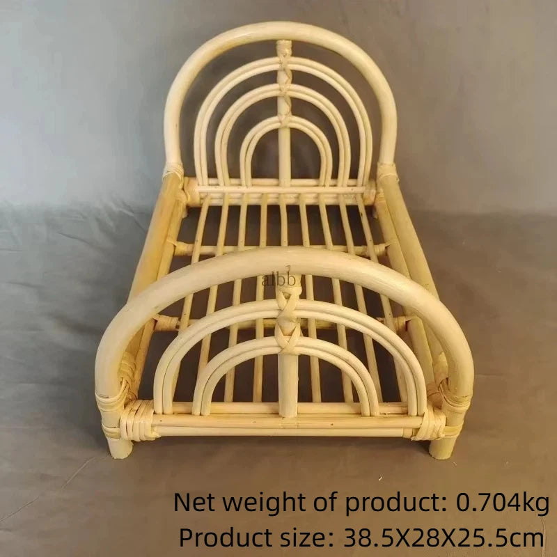 Natural Rattan Cat Bed Frame Handwoven Cat Photography Prop Wicker Pet Sofa Bed for Indoor Cats Mini Photo Shoot Bed for Kittens