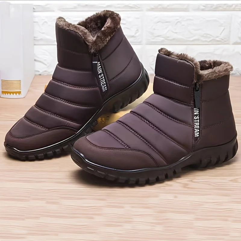 Botas de Inverno Masculinas Tênis de Algodão Quente com Zíper Botas de Neve Cano Curto, Sapatos Casuais de Outono Botas de Neve Impermeáveis com frete grátis