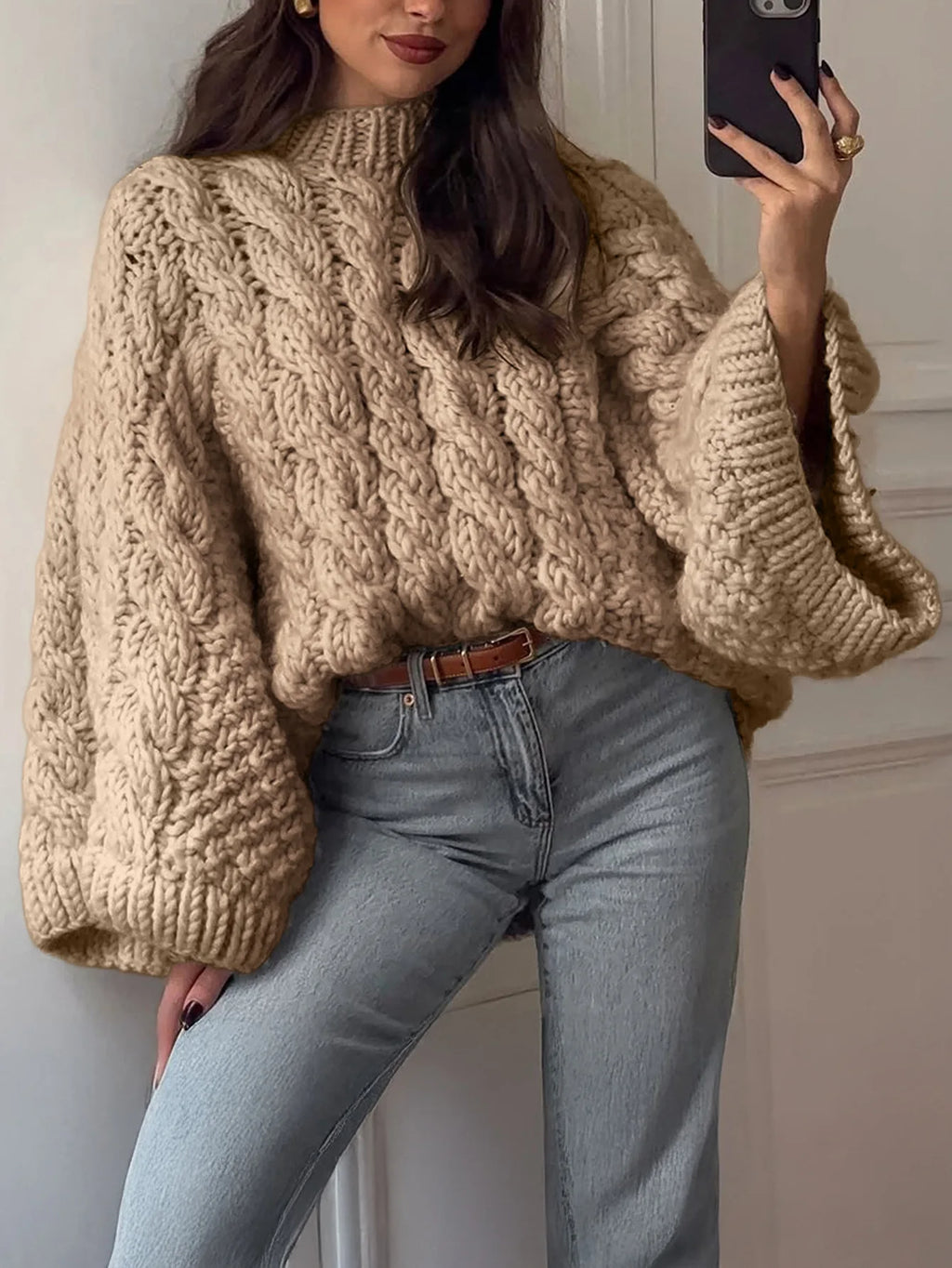 Suéter Feminino de Lã de Manga Comprida Casual para Férias, Roupas Femininas Outono e Inverno 2025