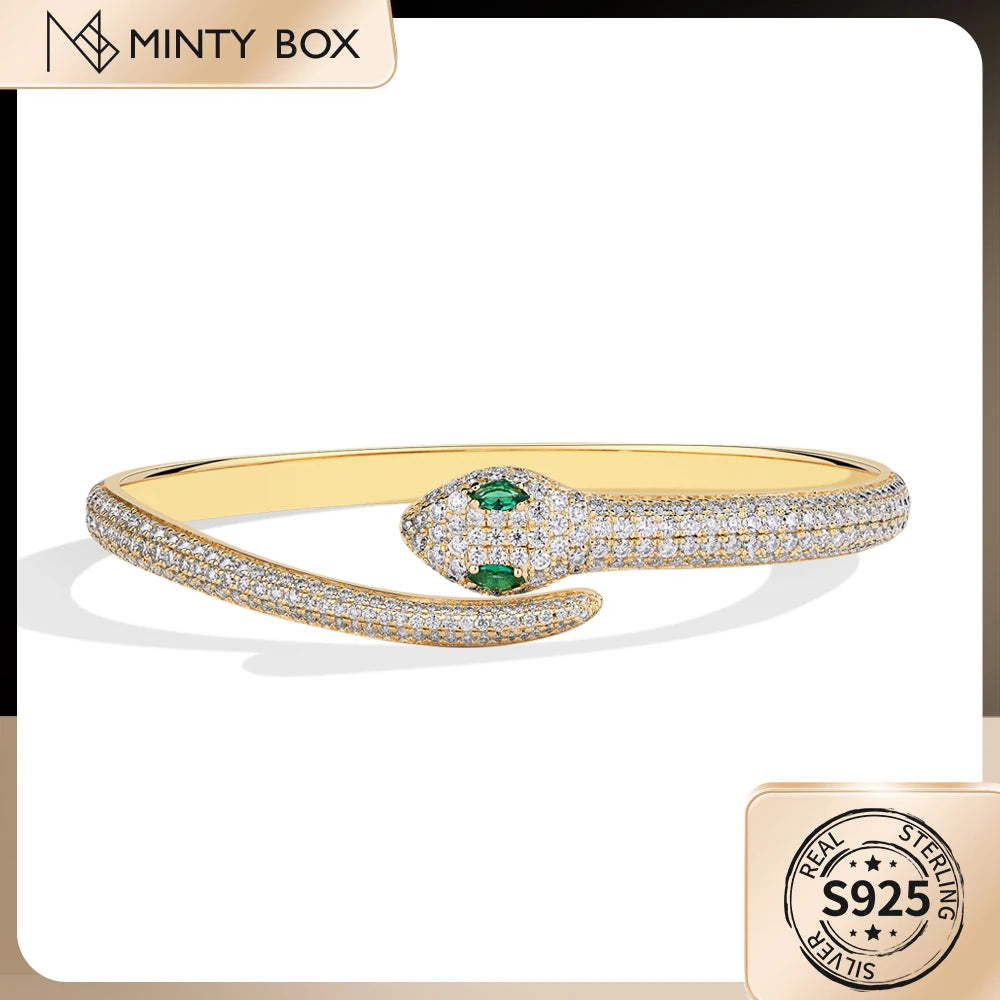 MINTYBOX Cobra S925 Prata Moissanite Pulseiras para Mulheres Aberta Elegante Bracelete 16-19cm Banhado a Ouro 18k Joia Fina de Luxo para Casamento