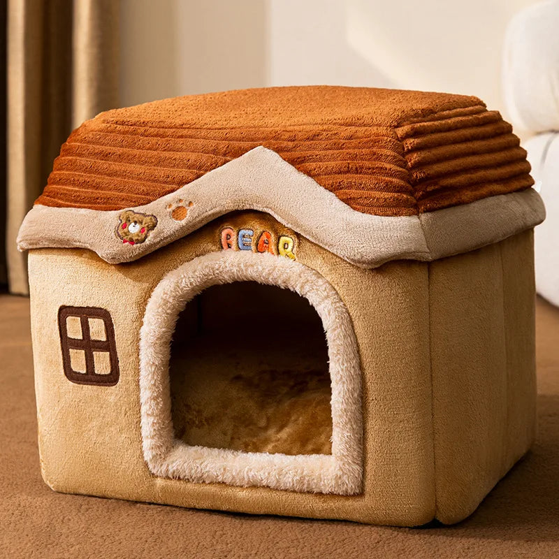 Thickened Enclosed Winter Warm  Villa Detachable Washable Pet Dog Bed  House Small  Shape Bed Home Comforter Pad