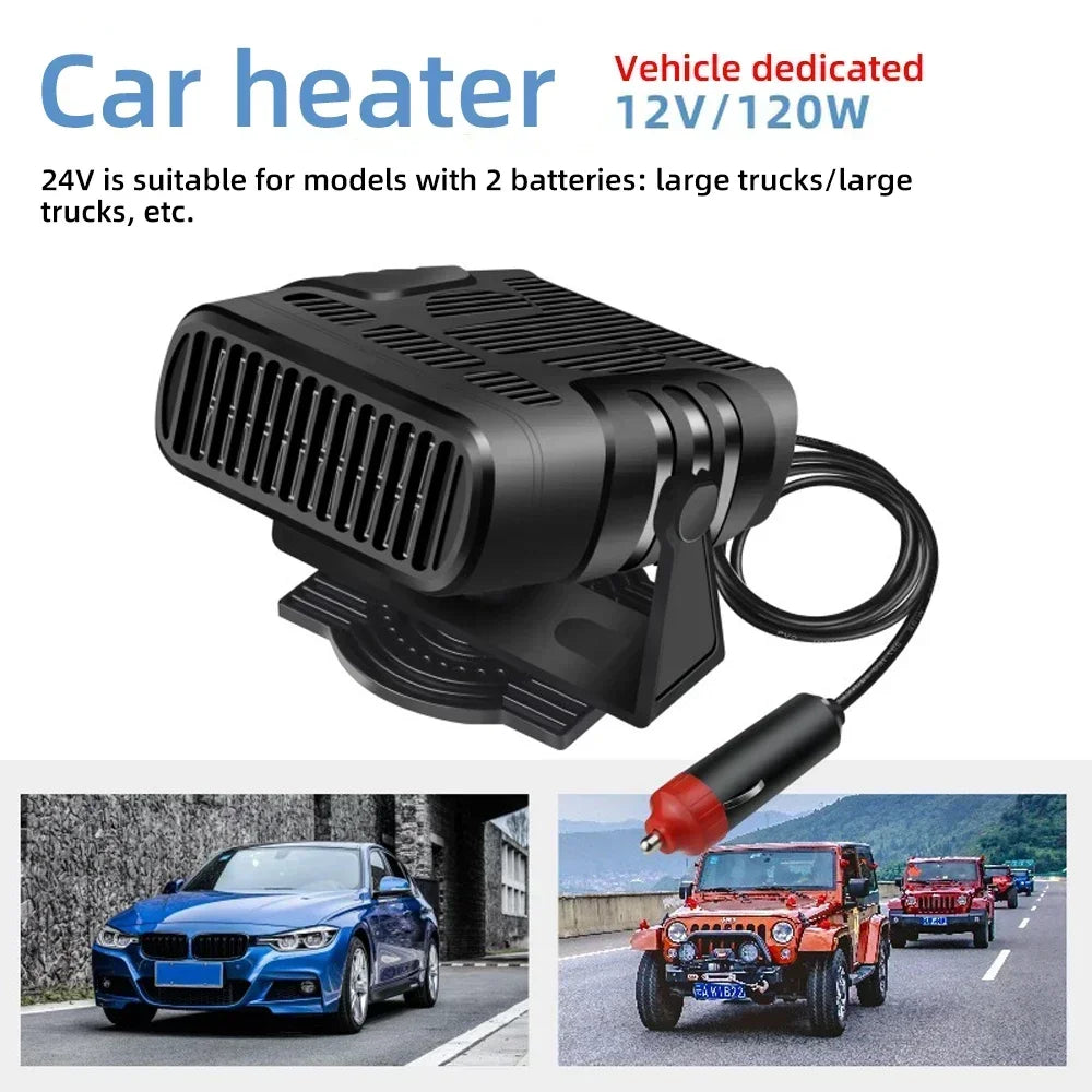 Dual Mode Portable 12V 24V Car Heater Fast Heating Windshield Defroster Demister Anti Fog Dryer Dryer 360° Adjustable Auto Fan