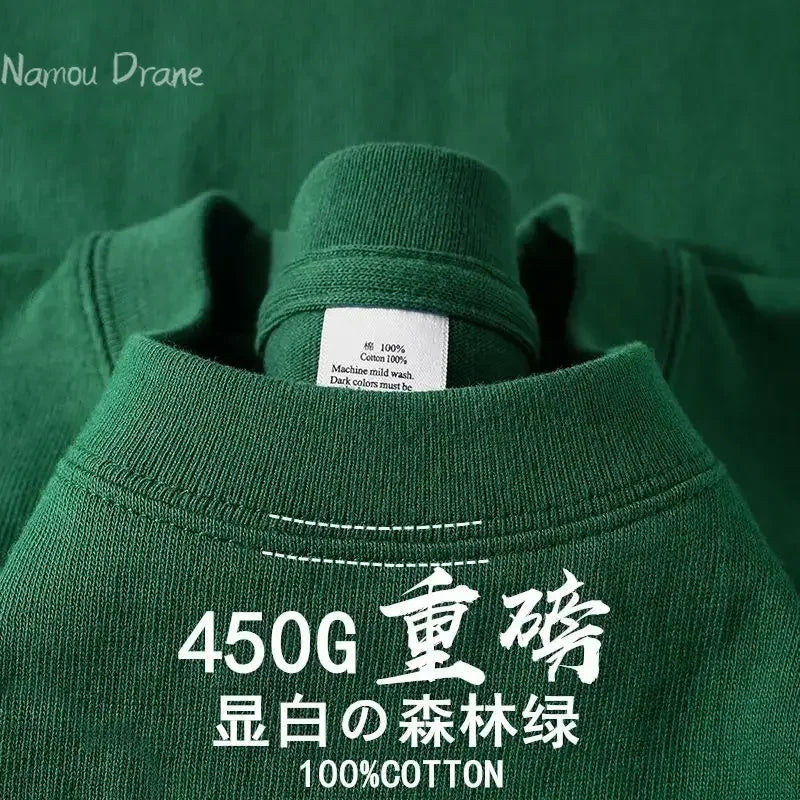 American 450g Heavy Cotton Short-sleeved T-shirt Men's and Women's Solid Color Loose Round Neck Top Bottoming Shirt Half-sleeved