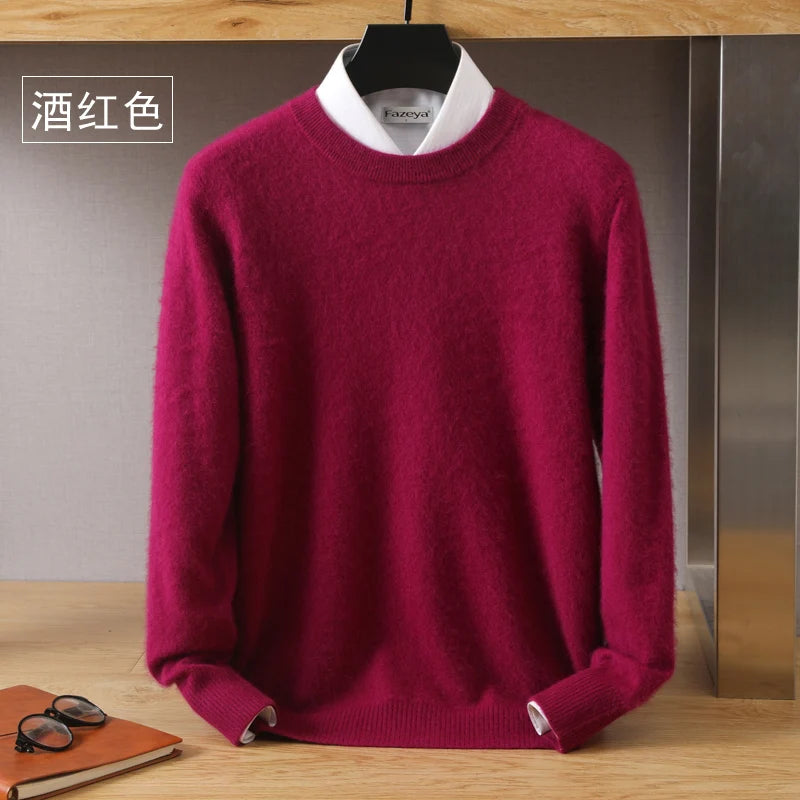 Suéter Masculino 100% Cashmere de Visom Puro, Gola Redonda, Pulôveres de Malha, Suéter Outono e Inverno Novo, Mangas Compridas, Suéteres de Alta Qualidade, Blusas de Visom