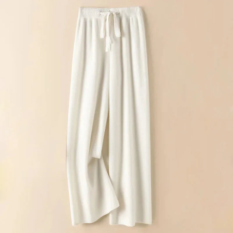 Calça Feminina de Malha Grossa Quente Casual Chique Básica Macia Elástica Cintura Alta Moda Coreana Calça Reta na Altura do Tornozelo Para Mulheres