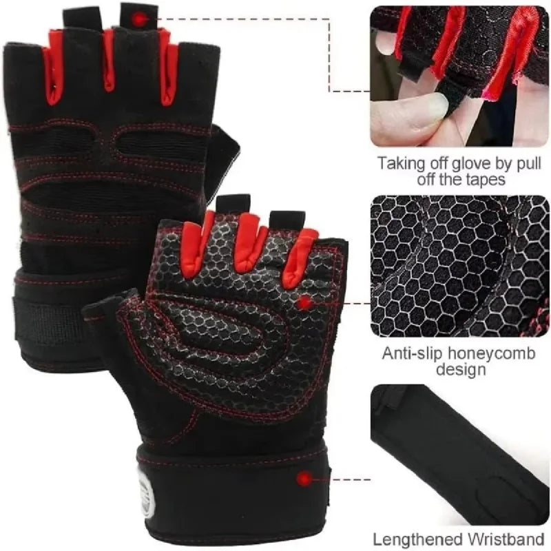 Luvas de Academia Masculinas Femininas Fitness Levantamento de Peso Luvas com Munhequeira Musculação Treino Esportes Ciclismo Luva à Prova de Choque