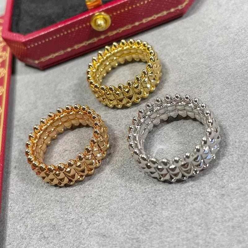 Anel Largo Rebitado S925 Prata com Ouro Rosê Design Clássico Masculino e Feminino Temperamento Moda Marca Joia de Luxo para Festa
