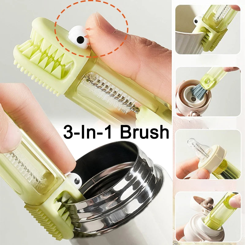 3 In 1 Multifunctional Cleaning Brush Tiny Bottle Cup Lid Detail Brush Straw Cleaner Tools Household Kitchen Cleaning Supplies