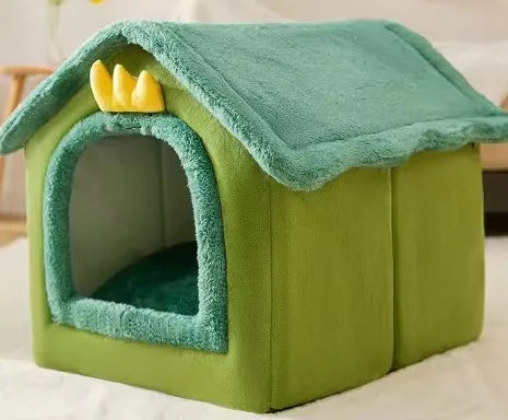 Ninho para Animais de Estimação Aconchegante Estilo Casa de Inverno, Almofada Removível e Lavável, Universal para Gatos, Cães Pequenos e Coelhos, Cama para Animais de Estimação para Todas as Estações
