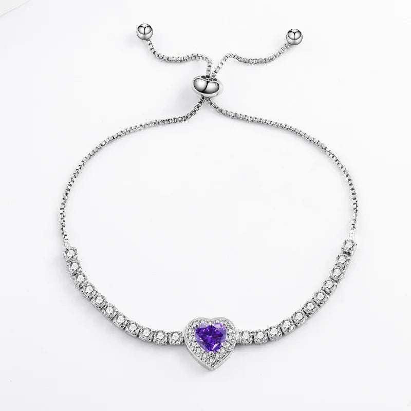 Pulseira Feminina de Cristal Colorido Zircão Coração com Corte de Amor Prata Esterlina 925 Leve Luxo Design de Nicho