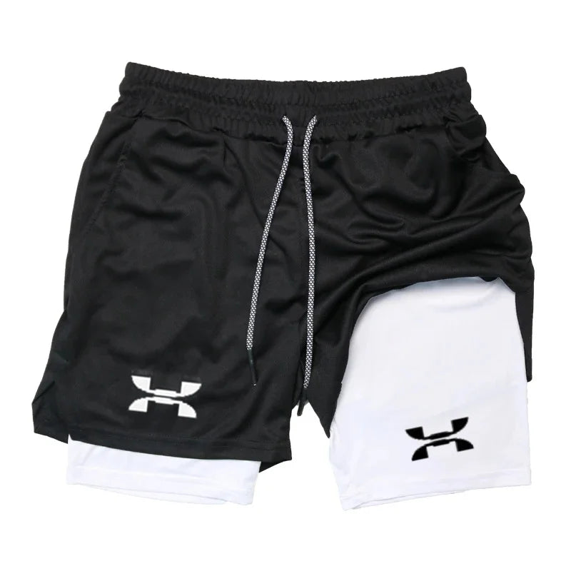 Shorts de Corrida Masculino 2 em 1 Academia Secagem Rápida Treino Boxe Fitness Verão