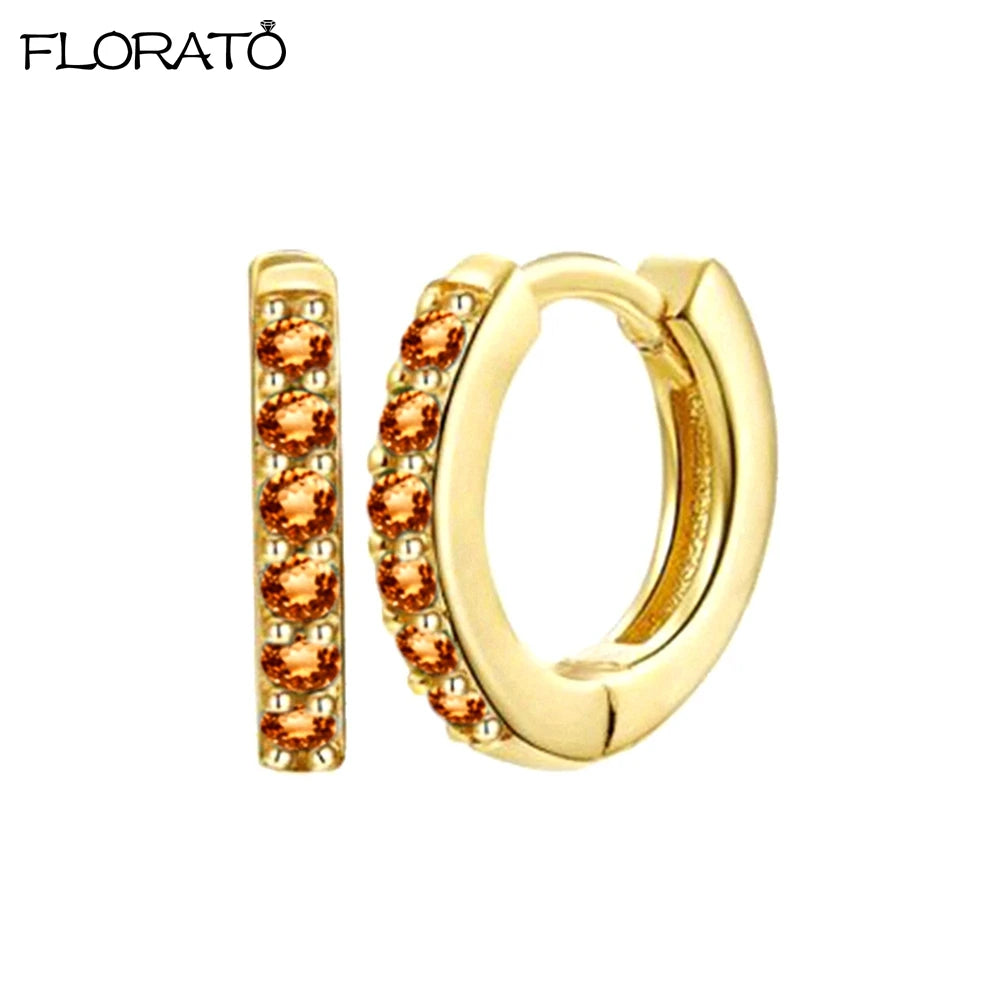 925 Silver Needle Crystal 9mm Small Hoop Earrings for Women Minimal Huggie Earrings Colorful Zircon Piercing Earrings Jewelry