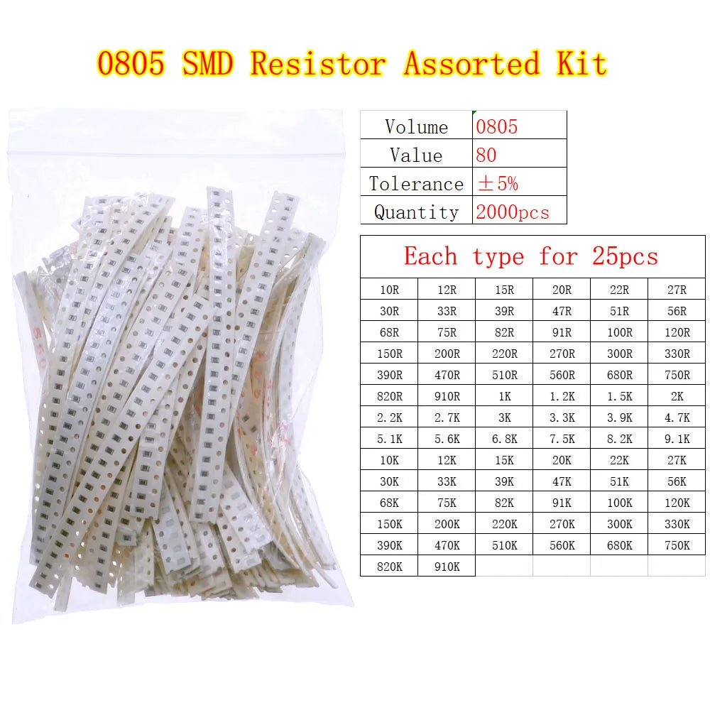 Kit de Resistores SMD Fixos 0ohm-10Mohm Sortidos