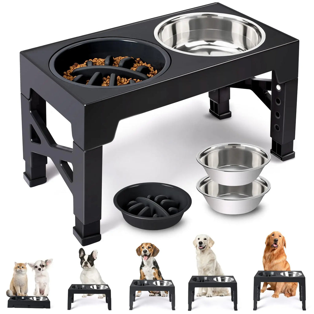 Tigelas Elevadas para Cães com Suporte Ajustável e Tigelas Duplas de Aço Inoxidável para Comida e Água para Cães Pequenos, Médios e Grandes