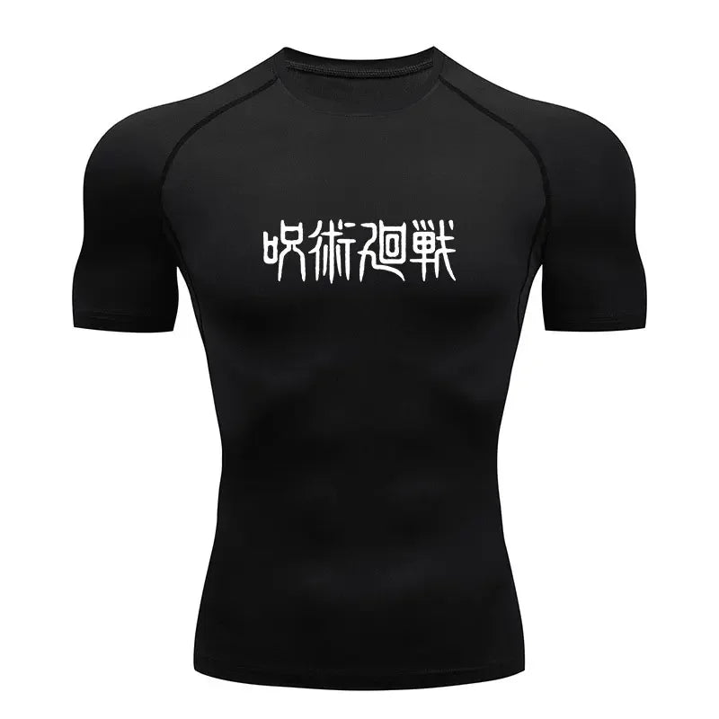Camiseta de Compressão Anime Jujutsu Kaisen Masculina Fitness Academia Esporte Corrida Rashguard Blusa Camisa Secagem Rápida Manga Curta