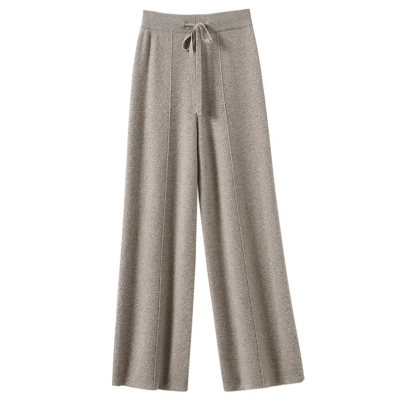 Calças Femininas de Cintura Alta de Malha, Perna Larga, Outono Inverno, Comprimento Longo, Cordão, Reta, Casual, Solta, Emagrecedora 1 - 2xl [veludo roxo camelo] calças de perna larga com costura central