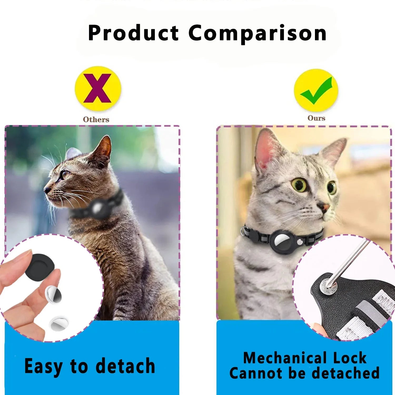 Coleira Refletiva para Gatos AirTag com Sino Fivela de Segurança Destacável Suporte para Rastreador GPS para Gatinhos Gatos Pequenos Animais de Estimação Anti-Perda