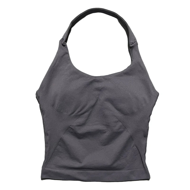 Regata Esportiva Feminina para Academia Sem Costura Yoga com Bojo Removível Top Esportivo Push-up Fitness Treino Corrida