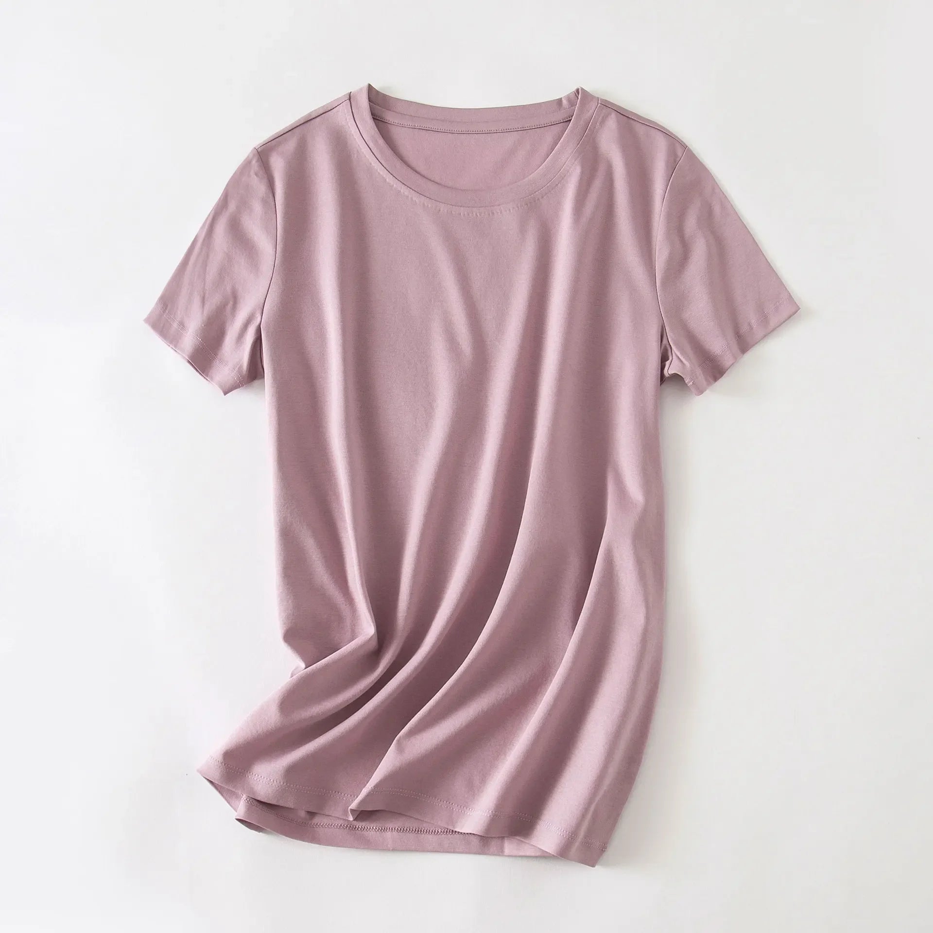 Camiseta Feminina Verão 2026 Gola V Manga Curta Algodão Casual Sólida Top Tees Solta Camisetas Básicas Camisas Femininas Tops Camisetas Femininas - verde escuro gola redonda P