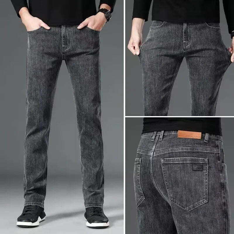 ICPANS Outono Verão Jeans Masculino Reto Elástico Regular Jeans para Homens Calça Masculina Clássica Preta Vintage Tamanhos Grandes 29-38 40
